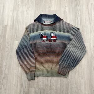 Vintage Mcgregor Horse & Buggy Sweater Size Medium 50s Striped Knit Wool Blend
